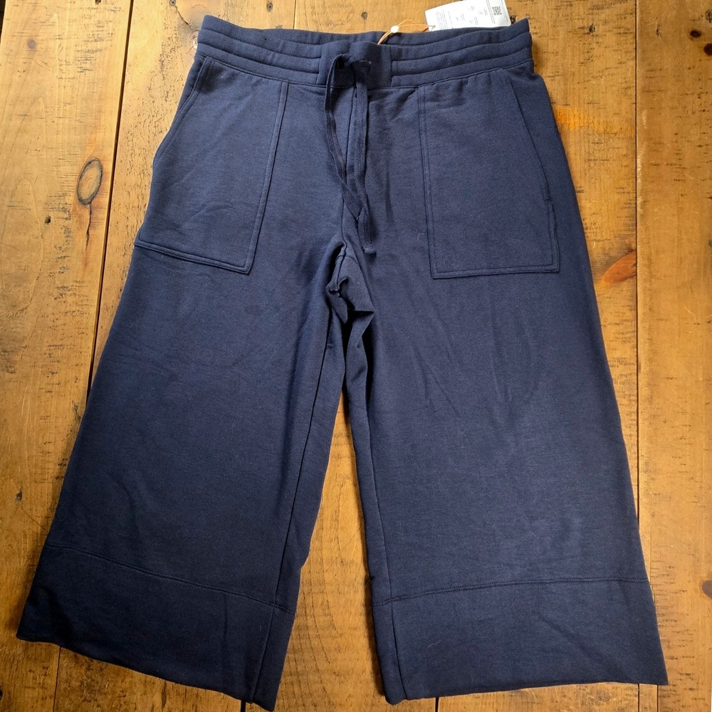 NWT Quince Pants Womens Lg Blue Tencel Modal Fleece Wide Leg Crop Sweatpants